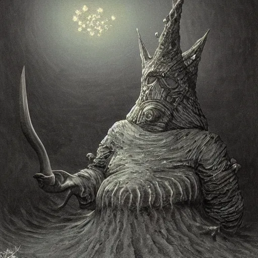 Image similar to patrick star as a dark souls boss by zdzisław beksinski