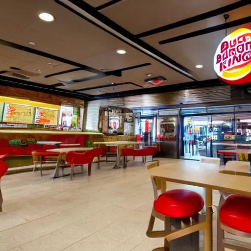Prompt: a burger king inside a shopping centre, interior