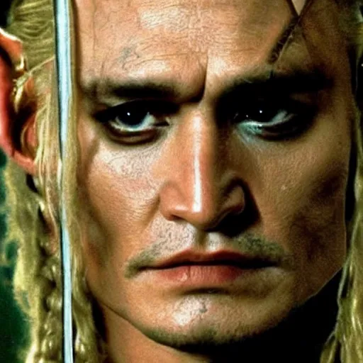 Image similar to A still of Johnny Depp as Legolas in Lord of the Rings (2001)