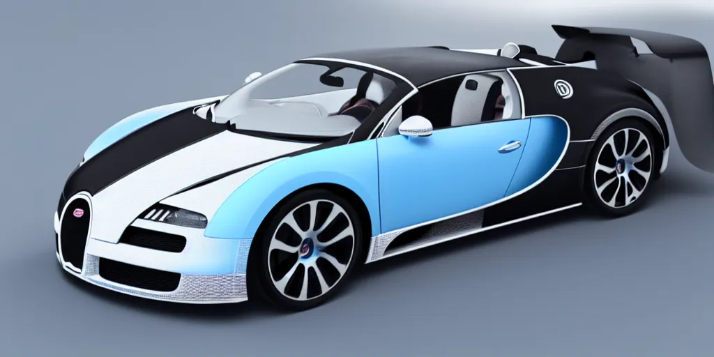 Image similar to bugatti veyron on a cloud, 3 d render, volumetric lighting, blue skies