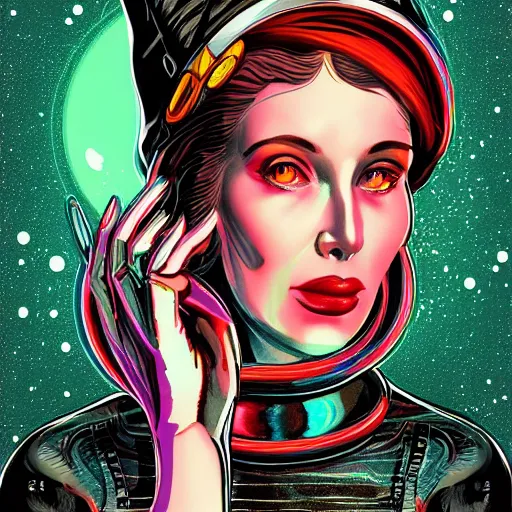 Prompt: highlights and highly detailed retro futuristic portrait of alien witch