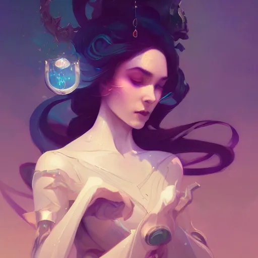 Image similar to a portrait of a beautiful morgan le fay, art by pete mohrbacher and guweiz and ilya kuvshinov, digital art, highly detailed, intricate, sci - fi, sharp focus, trending on artstation hq, deviantart, unreal engine 5, 4 k uhd image