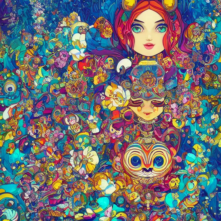 Prompt: DMT City by jeremiah ketner, Jonathan Zawada, Sandra Chevrier, and Takashi Murakami digital art