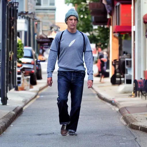 Prompt: average american joe walking around in a street, calm style