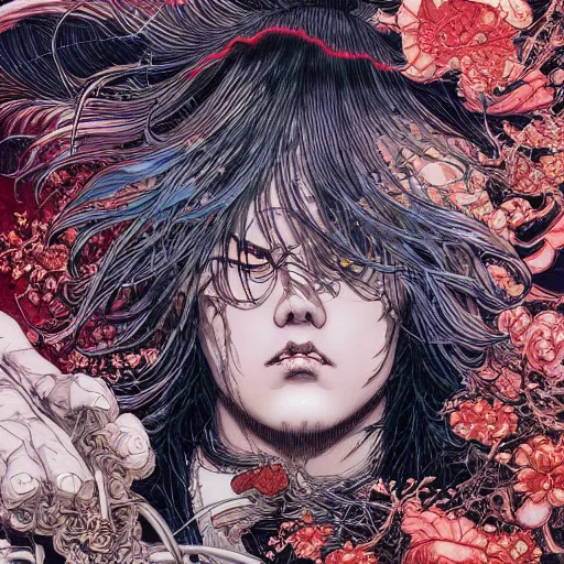 Prompt: closeup of face melting, by yoichi hatakenaka, masamune shirow, josan gonzales and dan mumford, ayami kojima, takato yamamoto, karol bak