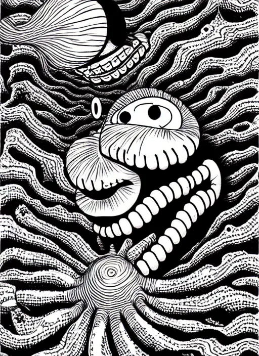 Image similar to junji ito style spongebob squarepants, intricate, highly detailed, illustration, art by junji ito, junji ito