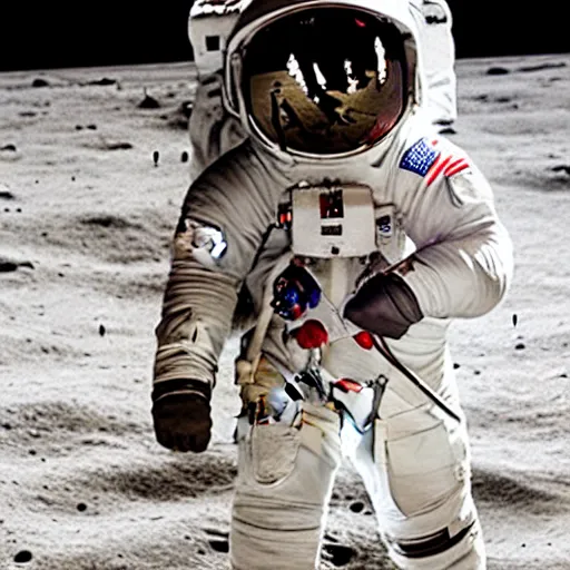 Prompt: high quality photo of hedgehog in astronaut costume on the Moon