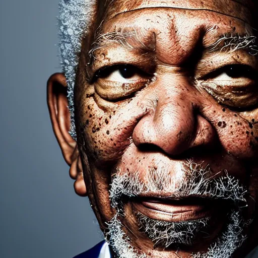 Prompt: closeup studio photograph of morgan freeman, dramatic lighting, edited in photoshop