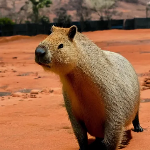 Image similar to a capybara in mars talking to the world governor