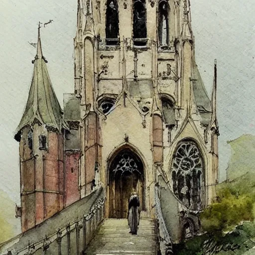 Image similar to ((((((((((((watercolor sketch)))))))))))) of a (((((((watercolor sketch of Gothic revival castle gatehouse))))))) . muted colors. by Jean-Baptiste Monge !!!!!!!!!!!!!!!!!!!!!!!!!!!!!!!!!!!!!!!!