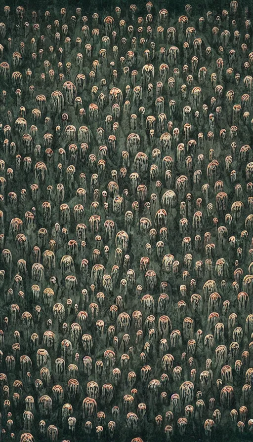 Image similar to a storm vortex made of many demonic eyes and teeth over a forest, by wes anderson,