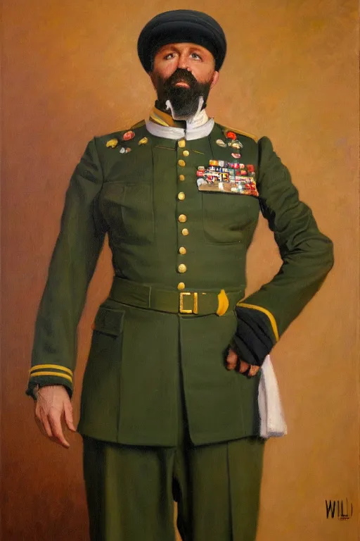 Prompt: full body portrait of the dictator of the utah jazz, 1 8 8 9, in full military garb, oil on canvas by william sidney mount, trending on artstation