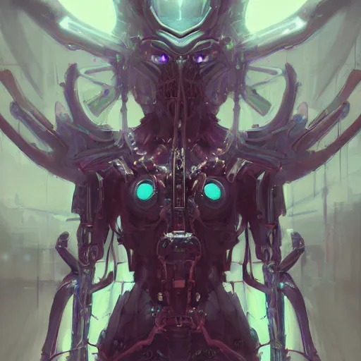 Image similar to portrait of a malevolent cybernetic demon, cyberpunk concept art by pete mohrbacher and artgerm and wlop and greg rutkowski and deathburger, digital art, highly detailed, intricate, sci-fi, sharp focus, Trending on Artstation HQ, deviantart, unreal engine 5, 4K UHD image