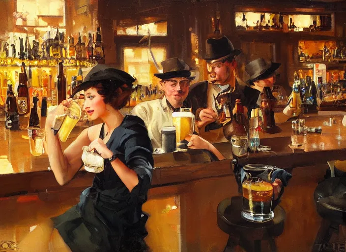 Image similar to greg manchess still life painting of a delicious mug of beer in a dieselpunk bar, organic painting, matte painting, bold shapes, hard edges, street art, trending on artstation, by huang guangjian and gil elvgren and sachin teng