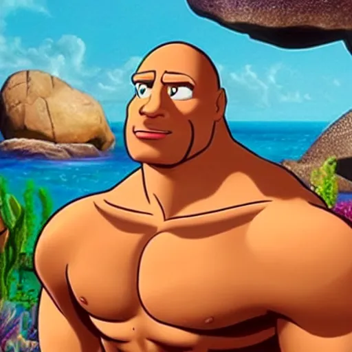 Image similar to dwayne johnson as a cartoon in the little mermaid