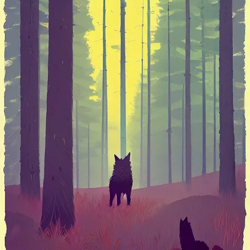 Image similar to a pacific northwest native american wolf standing in a cedar forest, by anton fadeev and simon stalenhag, trending on art station