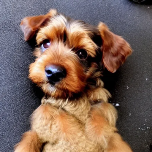 Prompt: a brown yorkshire dog in the shape of a heart