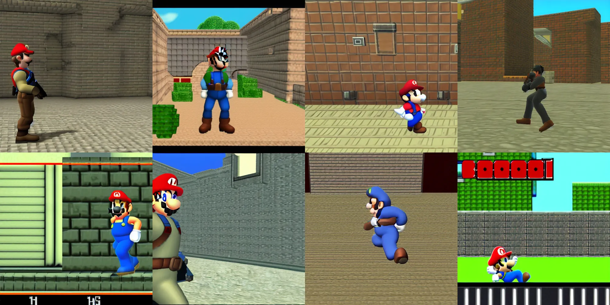 Prompt: Solid Snake in Super Mario 64, in-game screenshot