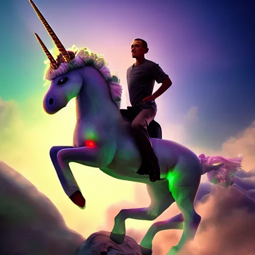 Prompt: obama riding a unicorn, hyperrealistic masterpiece, trending on artstation, cgsociety, kodakchrome, golden ratio, cinematic, composition, beautiful lighting, hyper detailed, octane render, 4 k, unreal engine