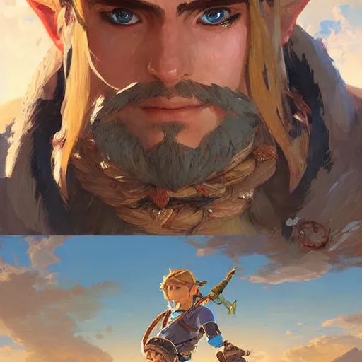 Image similar to a portrait of link from breath of the wild, by gaston bussiere, by mandy jurgens and bayard wu and greg rutkowski, masterpiece