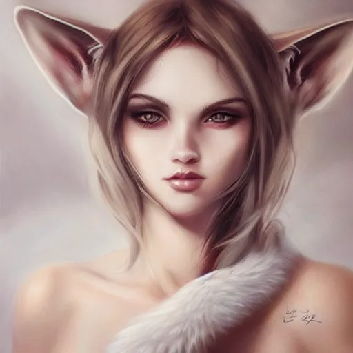 Image similar to beautiful realistic portrait of a person with white lynx head by artgerm, furry fantasy art