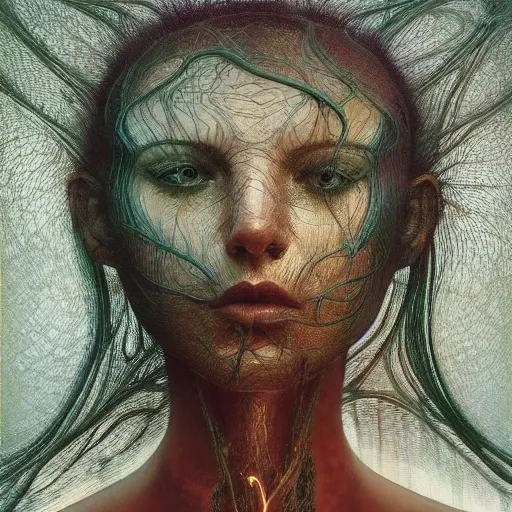 Image similar to queen of jupiter by zdzisław beksinski, iris van herpen, raymond swanland, craig mullins and alphonse mucha. highly detailed, hyper - real, beautiful