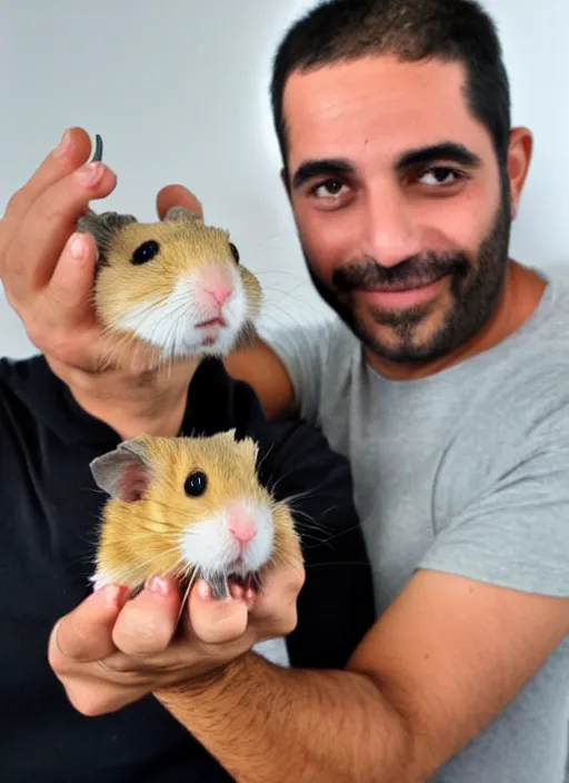 Image similar to eyal golan holding a hamster