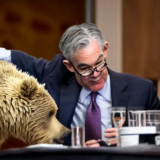 Image similar to Jerome Powell fighting a grizzly bear