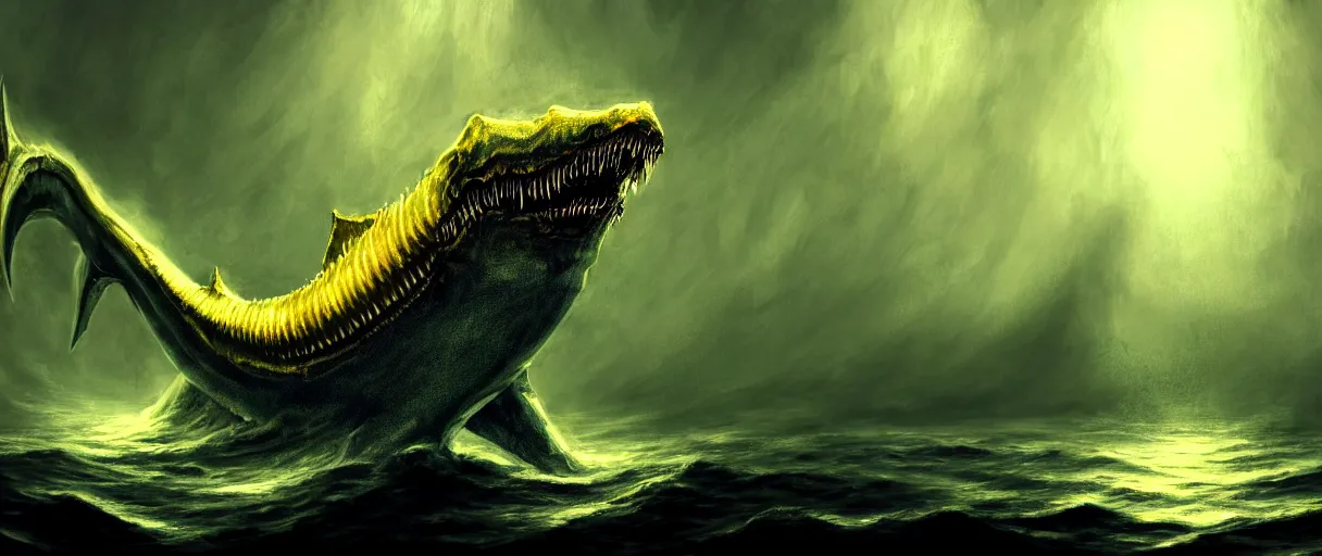 Image similar to hyperrealistic very intricate neo-gothic white leviathan eating the world digital painting concept art james white! cinematic dramatic yellow lighting low angle hd 8k sharp shallow depth of field