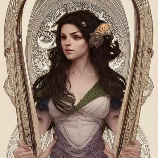 Image similar to a strange harp, d & d, fantasy, intricate, elegant, highly detailed, digital painting, artstation, concept art, smooth, sharp focus, illustration, art by artgerm and greg rutkowski and alphonse mucha