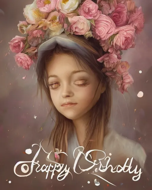 Image similar to happy birthday postcard to my sweet little 19 years old girl, trending on artstation, 8k, highly detailed