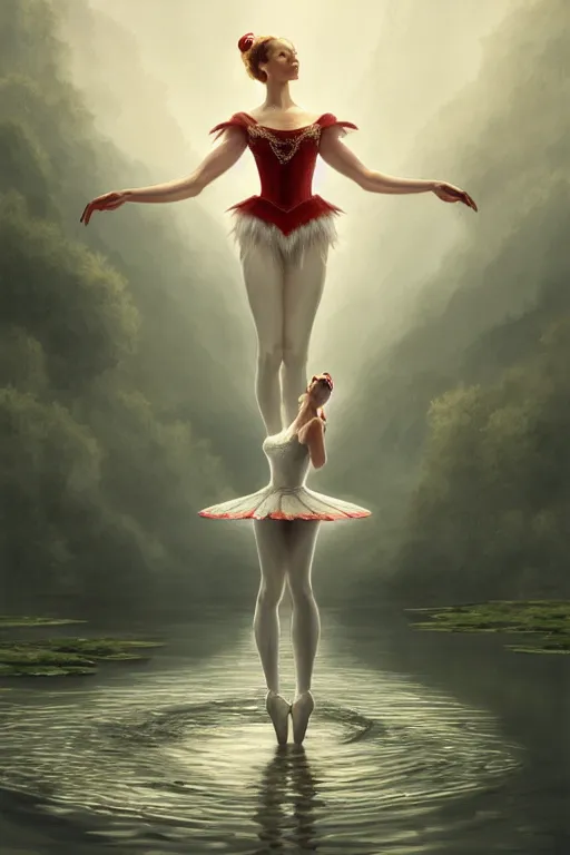 Prompt: elegant elf ballerina standing in lake, highly detailed, d & d, fantasy, highly detailed, digital painting, trending on artstation, concept art, sharp focus, illustration, global illumination, ray tracing, realistic shaded, art by artgerm and greg rutkowski and fuji choko and viktoria gavrilenko and hoang lap