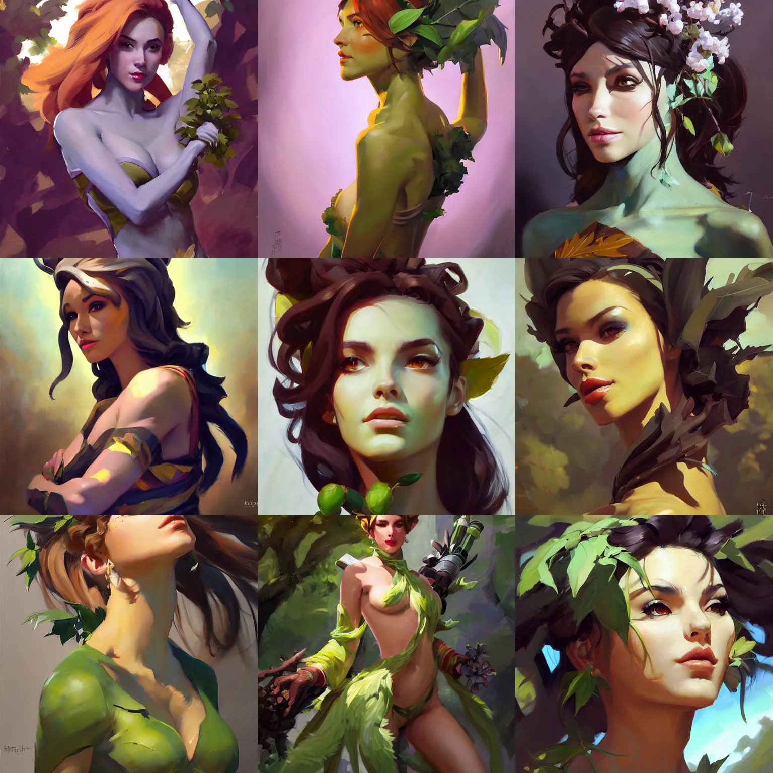 Prompt: greg manchess portrait painting of a beautiful dryad as an overwatch character, medium shot, asymmetrical, profile picture, organic painting, sunny day, matte painting, bold shapes, hard edges, street art, trending on artstation, by huang guangjian and gil elvgren and sachin teng