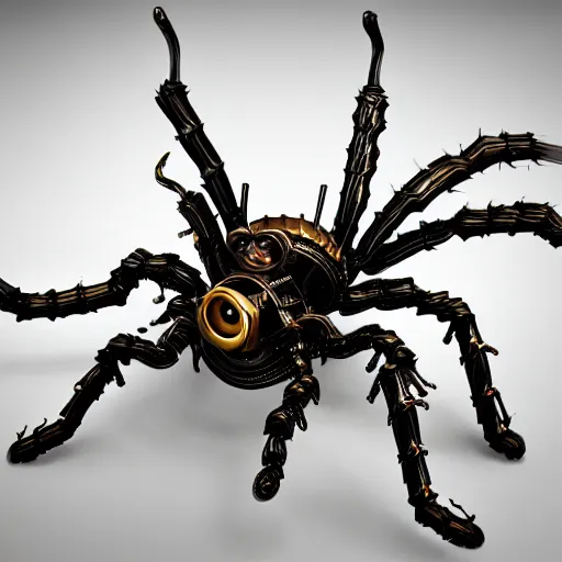 Prompt: a steampunk spider wearing a top hat, 8 k, unreal engine 6, hyper detailed, highly coherent,