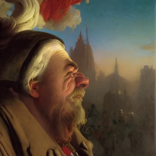 Image similar to art by ivan aivazovsky and syd mead and moebius and gaston bussiere and roger dean and pieter claesz and paul delaroche and alma tadema and aelbert cuyp and willem claesz, a fantasy cinematic close up shot of a dwarf berserker, warhammer, dnd, last stand