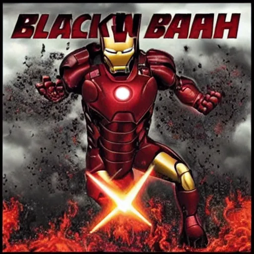 Image similar to Black Sabbath's Iron Man, man turned to steel, red eyes of vengeance