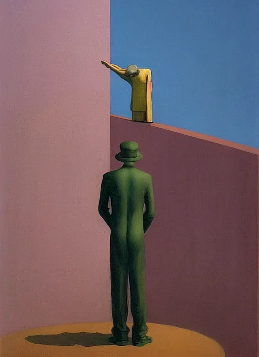 Image similar to magician with a tras over his head praying to a statue of a trash bin Edward Hopper and James Gilleard, Zdzislaw Beksinski highly detailed