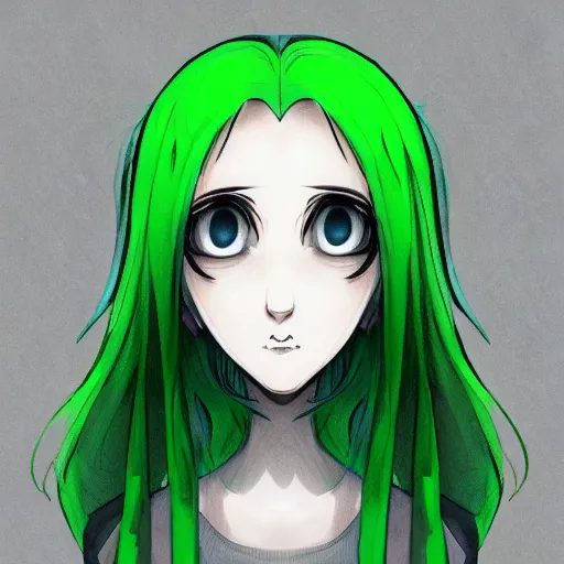 Image similar to portrait of a man with green hair, with eyes that look like a clock, anime style, trending on artstation