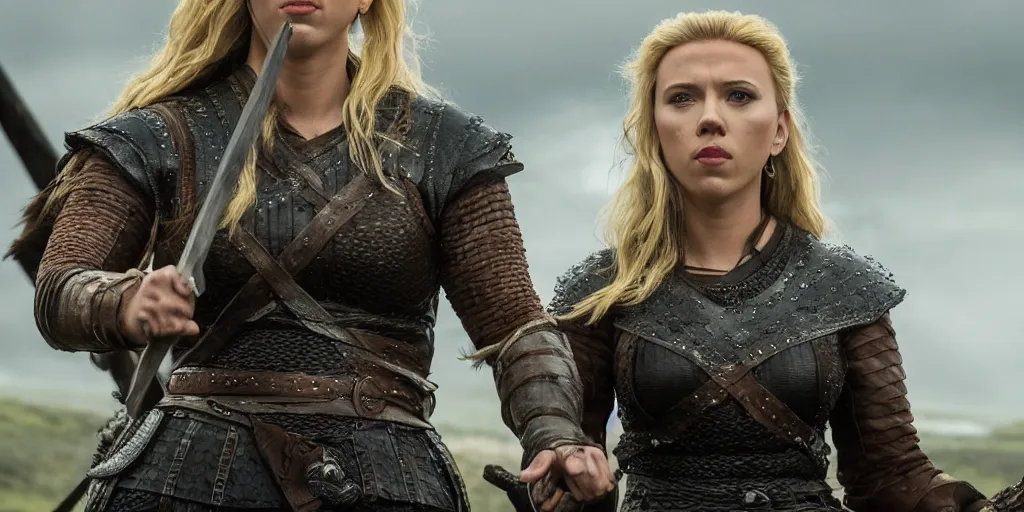 Image similar to Scarlett Johansson playing a shield maiden in the TV series Vikings