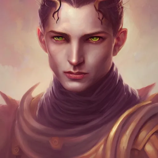 Prompt: a detailed matte head - on portrait painting of an tiefling nobleman with white skin, golden eyes and short well kept hair, by charlie bowater, lise deharme, wlop, tending on arstation, dungeons and dragon, dnd, pathfinder, fanart, oil on canvas