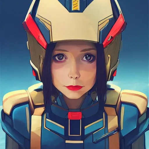 Image similar to a portrait of a stunning beautiful elite elizabeth olsen gundam pilot, with an intricate, detailed, urban inspired hiphop afro futuristic helmet, vector behance hd jesper ejsing, rhads, makoto shinkai, lois van baarle, ilya kuvshinov, rossdraws, hd, 3 2 k, ilya kuvshinov, gustav klimt