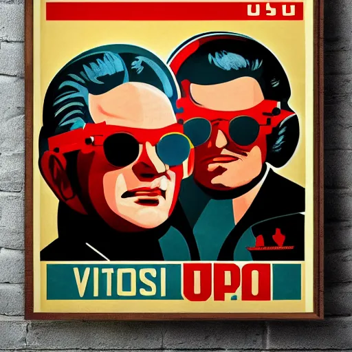 Prompt: poster estilo union sovietica, gafas realidad virtual, completo, hd, alistamiento, anos 5 0