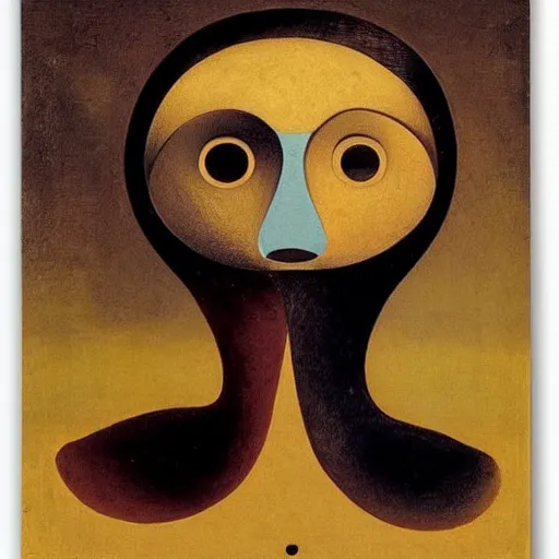 Image similar to A beautiful experimental art of a human face with a bird's beak protruding from the forehead. by Joan Miró, by Salomon van Ruysdael shadowy