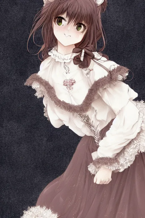 Image similar to portrait of a victorian calico cat girl noble, fursona, furry art, delicate, pure, elegant, victorian, detailed fur, detailed dress, anime key visual, makoto shinkai