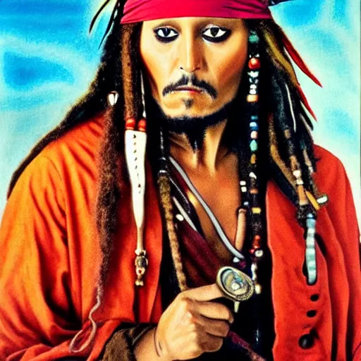 Prompt: paul mooney as jack sparrow in the style of modern movie poster by otto dix