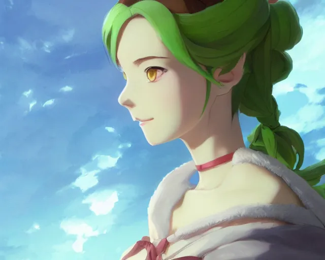 Image similar to full body portrait character concept art, oil painting anime key visual of human princess fiona, studio lighting delicate features finely detailed perfect face directed gaze, at an ancient city, gapmoe yandere grimdark, trending on pixiv fanbox, painted by greg rutkowski makoto shinkai takashi takeuchi studio ghibli