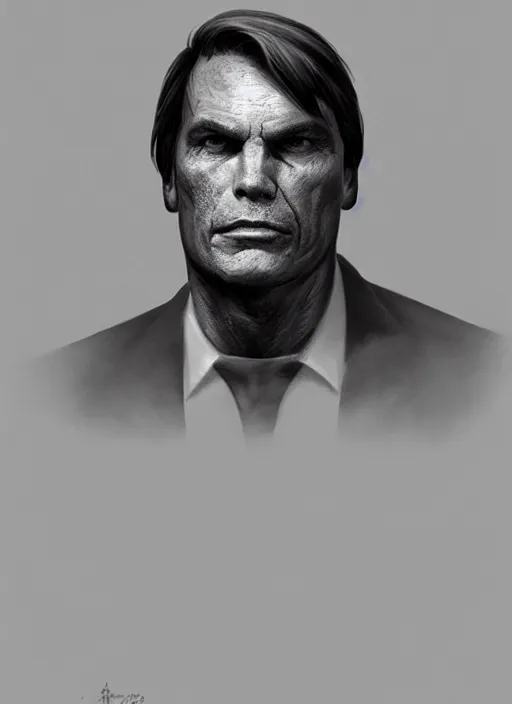 Prompt: A portrait of bolsonaro by Greg Rutkowski, Sung Choi, Mitchell Mohrhauser, Maciej Kuciara, Johnson Ting, Maxim Verehin, Peter Konig, final fantasy, 8k photorealistic, cinematic lighting, HD, high details, dramatic, atmospheric , trending on artstation