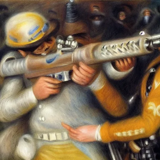 Image similar to jango fetts gun spin goes wrong by pierre - auguste renoir