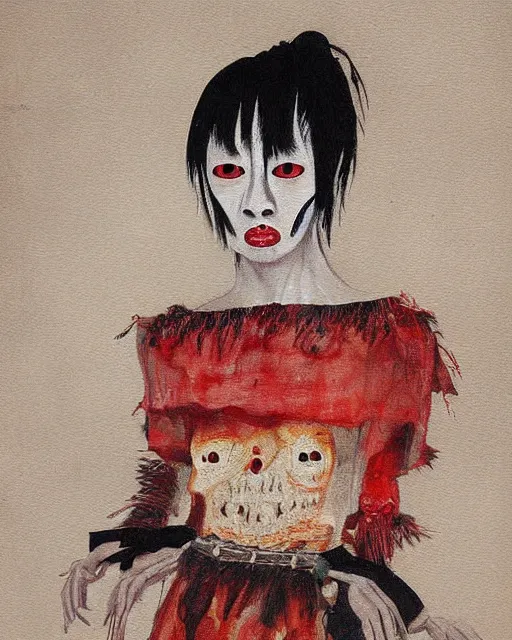 Image similar to a terrifying painting of a woman, by Yuko Tatsushima