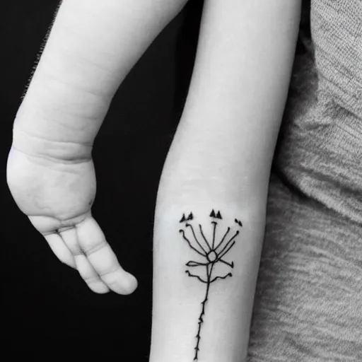 Image similar to handpoke tattoo of a black and white children's drawing, stick poke, lineart